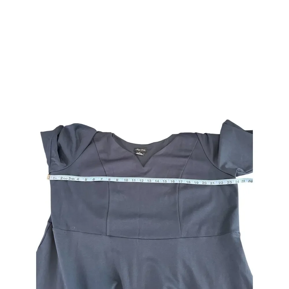 City Chic Navy Dressy Chic Night Out Cute Girl Elbow Sleeve A-Line Dress Size XL